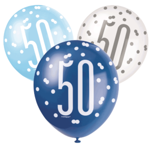 Blue Glitz 50th Birthday Latex Balloon