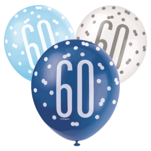 Blue Glitz 60th Birthday Latex Balloon