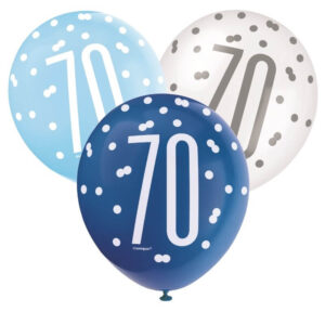 Blue Glitz 70th Birthday Latex Balloon