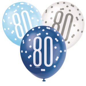 Blue Glitz 80th Birthday Latex Balloon