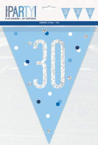 Blue Glitz 30th Birthday Foil Flag Banner