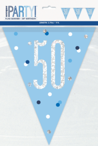 Blue Glitz 50th Birthday Foil Flag Banner