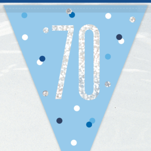 Blue Glitz 70th Birthday Foil Flag Banner