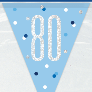 Blue Glitz 80th Birthday Foil Flag Banner