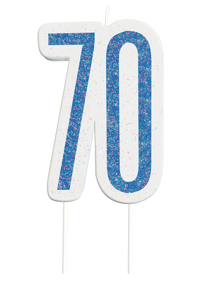 83884-70-blue Blue Glitz 70th Birthday Candle