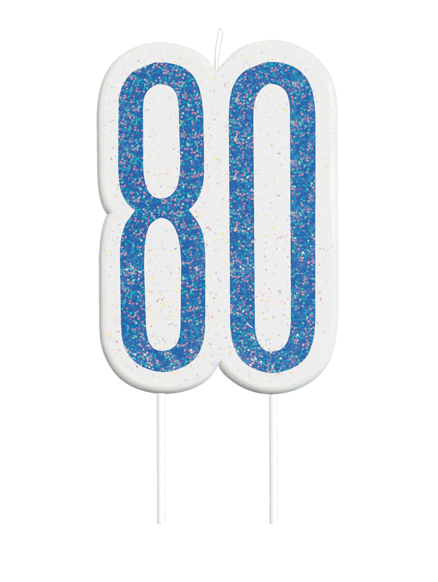 83885-80-blue Blue Glitz 80th Birthday Candle