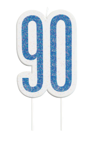 Blue Glitz 90th Birthday Candle