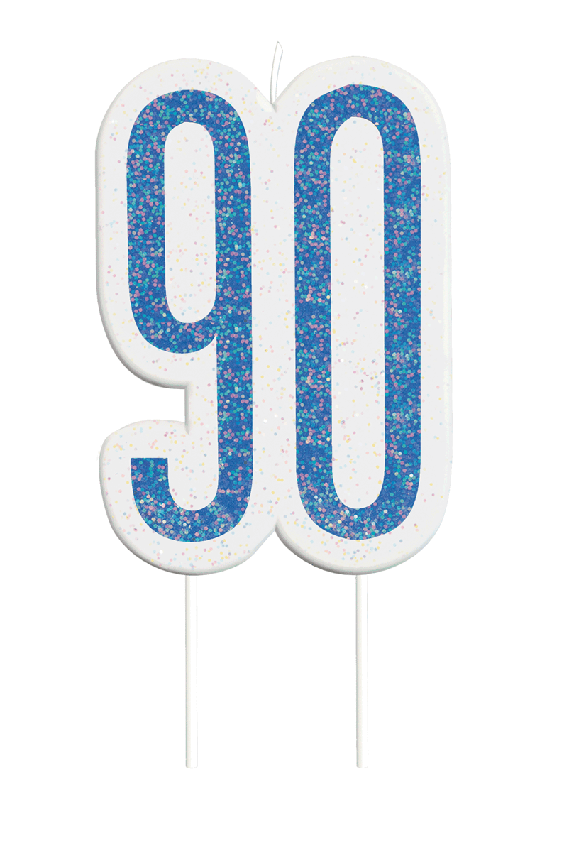 83886-90-blue Blue Glitz 90th Birthday Candle
