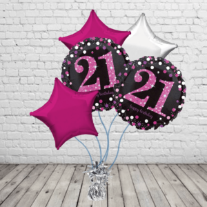 Black & Pink 21st Balloons With Pink And Silver Stars