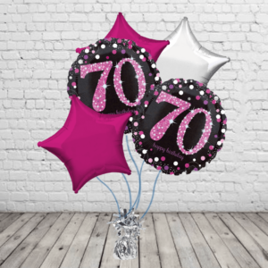 Black & Pink 70th Balloons With Pink And Silver Stars