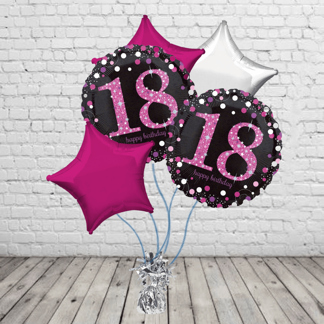 Black & Pink 18th Birthday Bouquet Black & Pink 18th Balloons With Pink And Silver Stars
