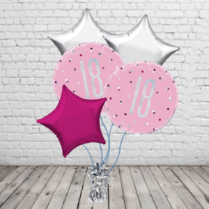 Pink 18th Balloons With Pink And Silver Stars