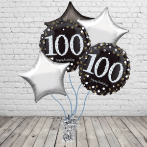 Black And Gold 100th Balloons With Black And Silver Stars
