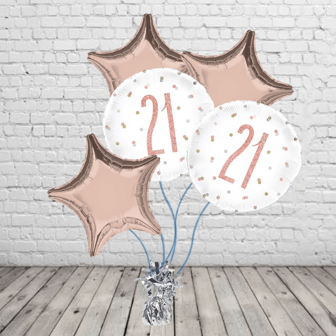 Rose Gold Glitz 21st Birthday Bouquet White And Rose Gold 21st Balloons With Rose Gold Stars