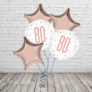 White And Rose Gold 80th Balloons With Rose Gold Stars