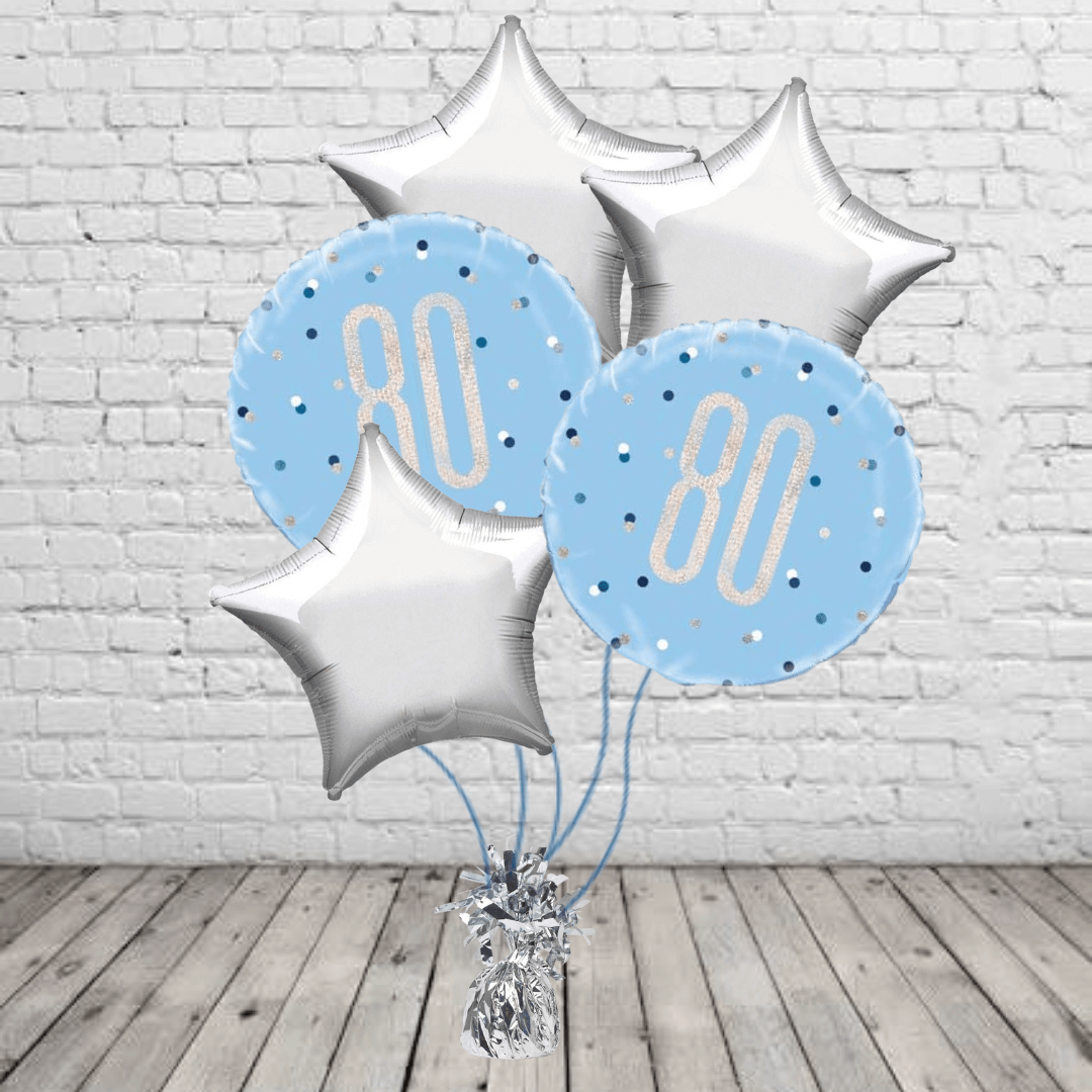 Blue Glitz 80th Birthday Bouquet Blue 80th Balloon With Silver Stars