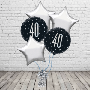 Black 40th Balloons With Silver Stars