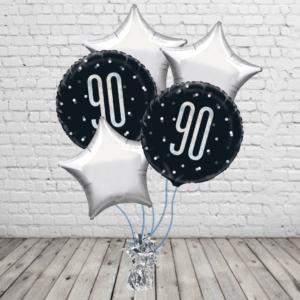 Black 90th Balloons With Silver Star