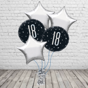 Black 18th Balloons With Silver Stars