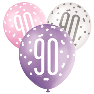 Pink Glitz 90th Birthday Latex Balloon