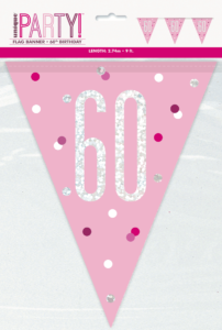Pink Glitz 60th Birthday Foil Flag Banner