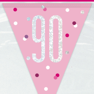 Pink Glitz 90th Birthday Foil Flag Banner