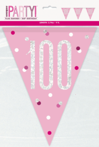 Pink Glitz 100th Birthday Foil Flag Banner