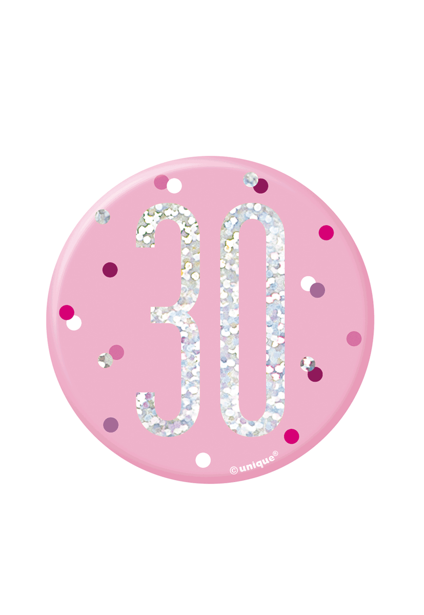 83532-30-pink Pink Glitz 30th Birthday Badge