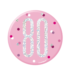 Pink Glitz 80th Birthday Badge