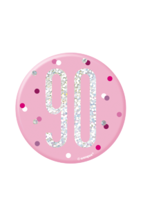 Pink Glitz 90th Birthday Badge