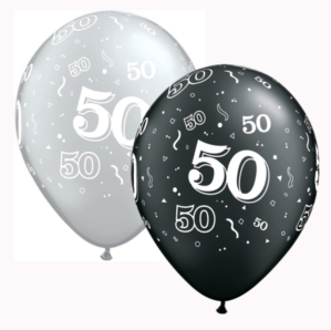 black & silver age 50 latex balloons