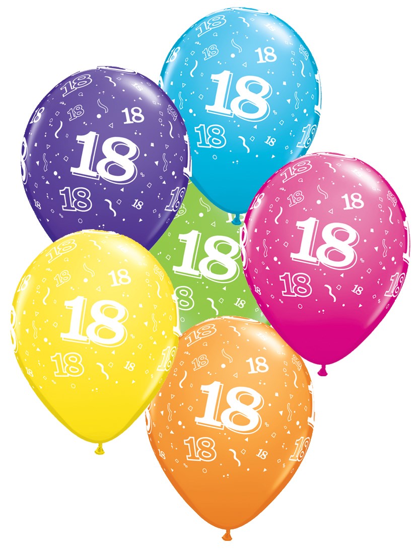 Tropical coloured assorted age 18 latex balloons Tropical coloured assorted age 18 latex balloons