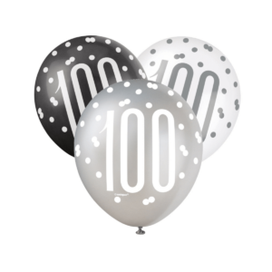 Black Glitz 100th Birthday Latex Balloon