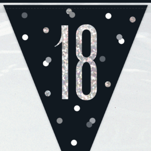 Black Glitz 18th Birthday Foil Flag Banner