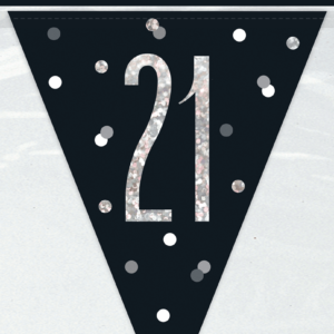 Black Glitz 21st Birthday Foil Flag Banner