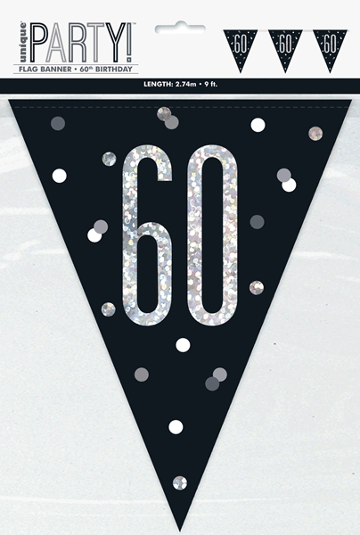 83429_pkg-60-foil Black Glitz 60th Birthday Foil Flag Banner