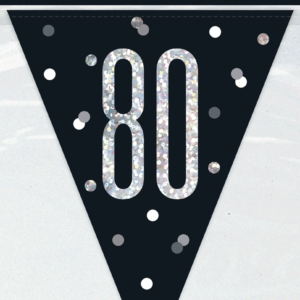 Black Glitz 80th Birthday Foil Flag Banner