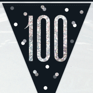 Black Glitz 100th Birthday Foil Flag Banner