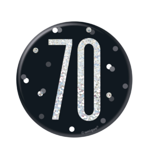 Black Glitz 70th Birthday Badge