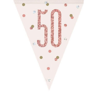Rose Gold Glitz 50th Birthday Foil Flag Banner