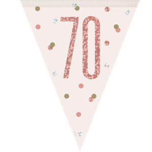 Rose Gold Glitz 70th Birthday Foil Flag Banner