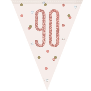 Rose Gold Glitz 90th Birthday Foil Flag Banner