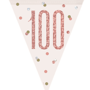 Rose Gold Glitz 100th Birthday Foil Flag Banner