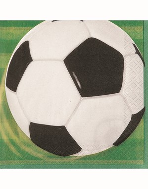 football napkins printed in green pitch stripes with a black and white football