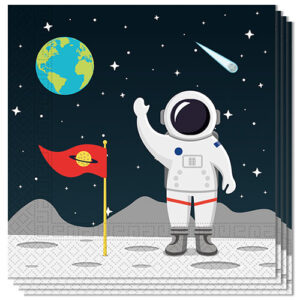 space napkins printed with an astronaut standing on the moon