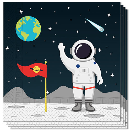 space napkins printed with an astronaut standing on the moon space napkins printed with an astronaut standing on the moon
