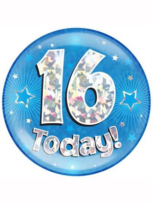 Blue 16th Birthday Holographic Jumbo Badge