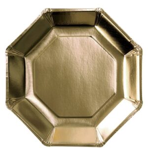Gold Metallic Octagon Paper Plates - 23cm